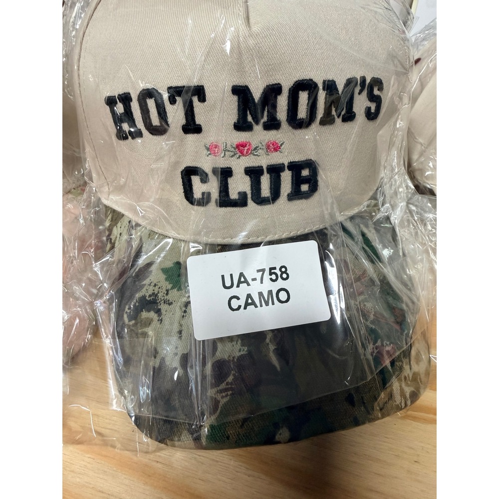 Hotโ Moms Club Trucker Hat Camo Brim Cream Crown Floral Embroidered Snapback Cap
